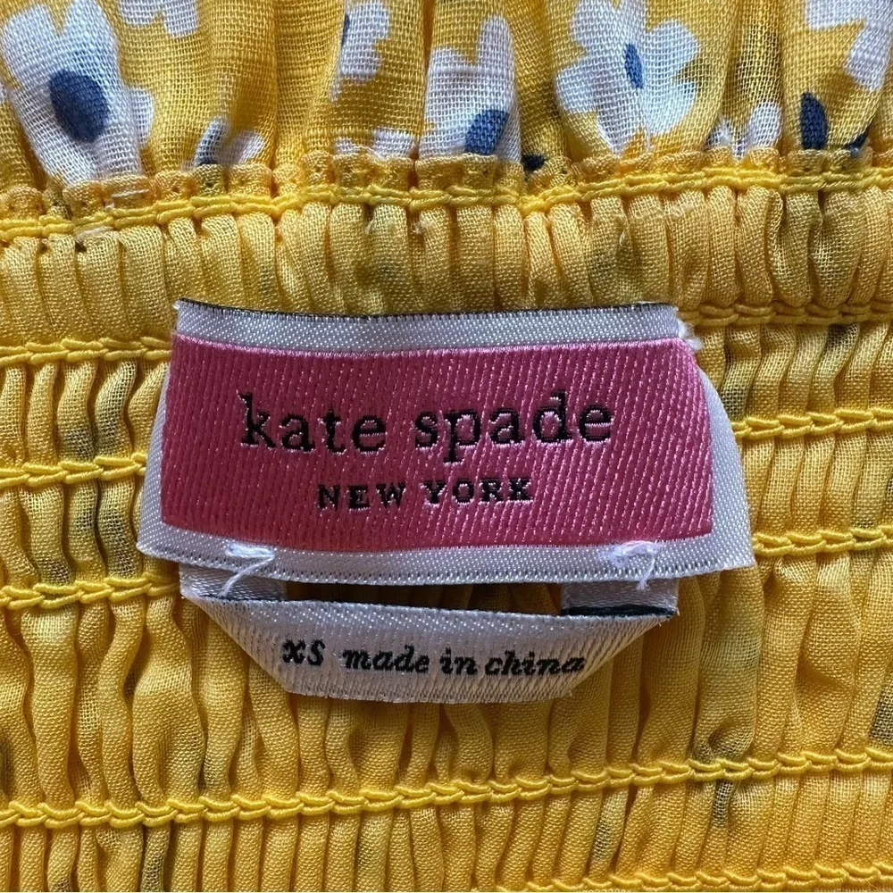 Kate Spade Tank Fleurette Toss Smocked Top 100% Cotton Floral Yellow XS